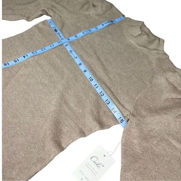 Cielo puff Sleeve Mock Turtleneck Sweater in Camel - Picture 8 of 10